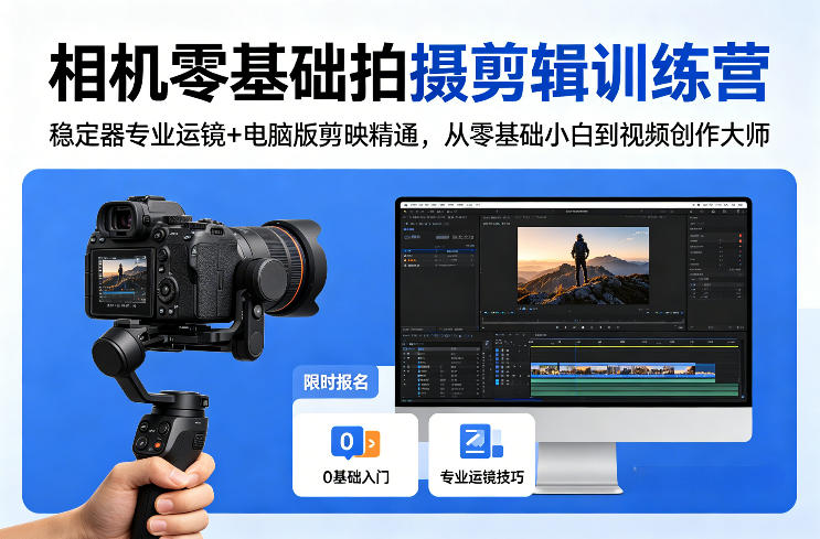 相机零基础拍摄剪辑训练营：稳定器专业运镜+电脑版剪映精通，从零基础小白到视频创作大师-副业网