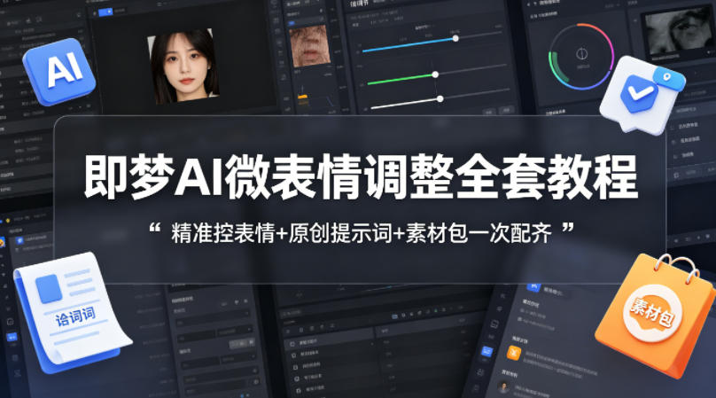 即梦AI微表情调整全套教程，精准控表情+原创提示词+素材包一次配齐-副业网