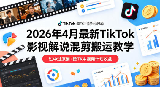 26年4月最新TikTok影视解说混剪搬运教学，过中过原创，撸TK中视频计划收益-副业网