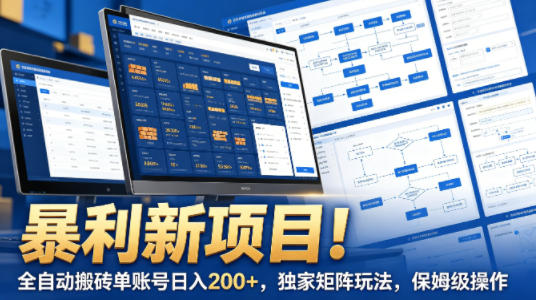 暴利新项目！全自动搬砖单账号日入200+，独家矩阵玩法，保姆级操作【揭秘】-副业网