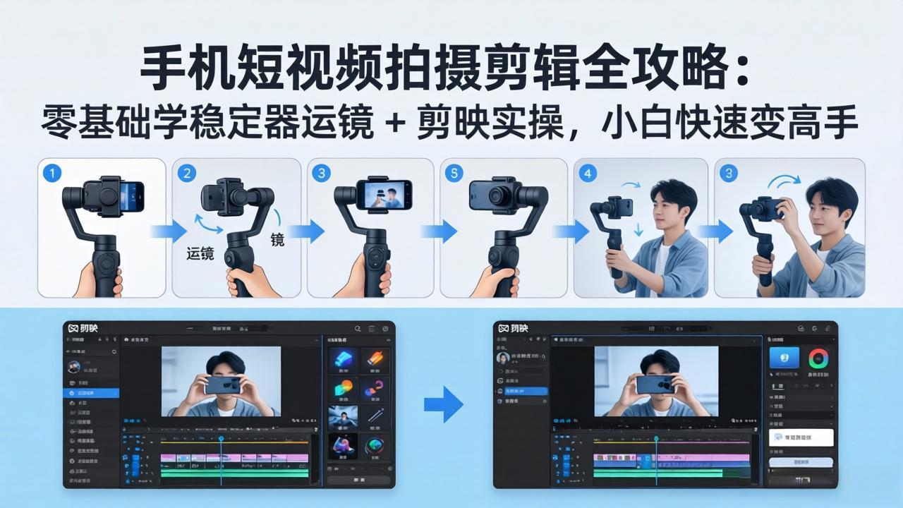 手机短视频拍摄剪辑全攻略：零基础学稳定器运镜 + 剪映实操，小白快速变高手-副业网