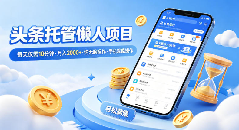 头条托管懒人项目，每天仅需10分钟，月入2000+，纯无脑操作，手机就能操作【揭秘】-副业网