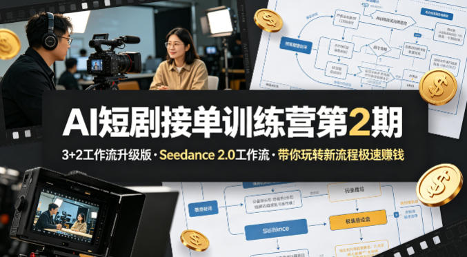 AI短剧接单训练营第2期，3+2工作流升级版，Seedance 2.0工作流，带你玩转新流程极速賺钱-副业网