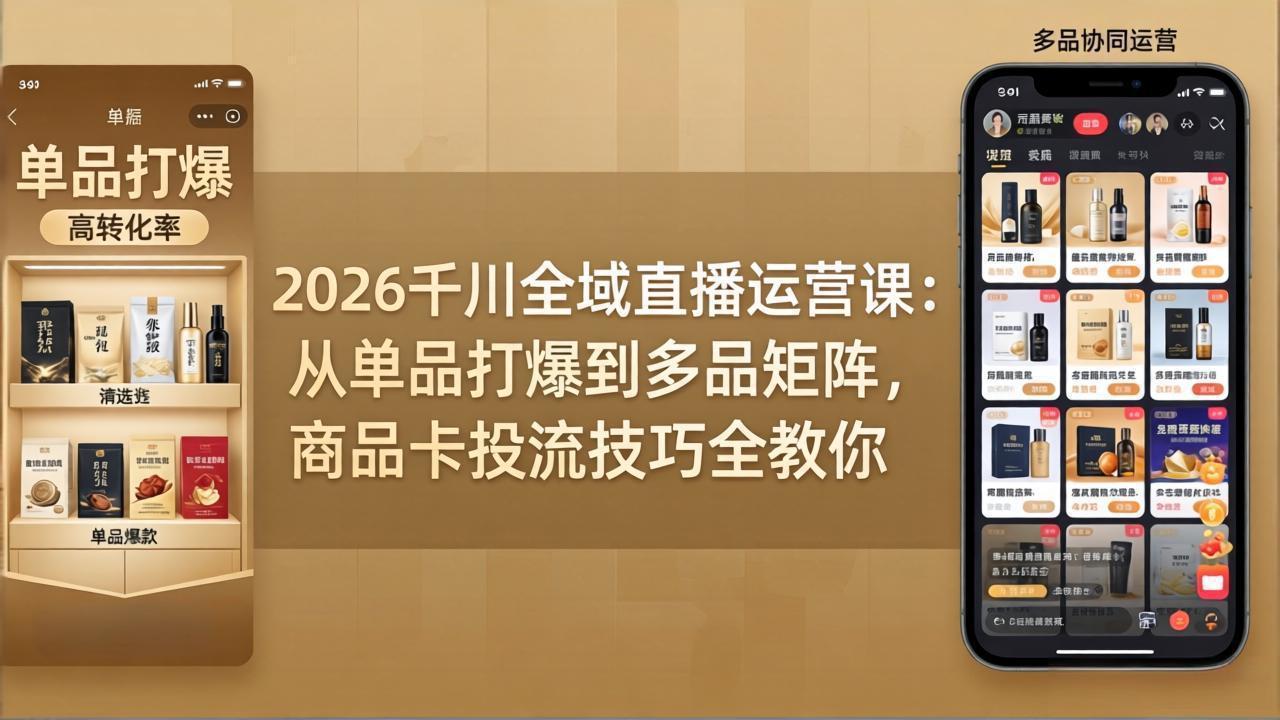 2026千川全域直播运营课：从单品打爆到多品矩阵，商品卡投流技巧全教你-副业网