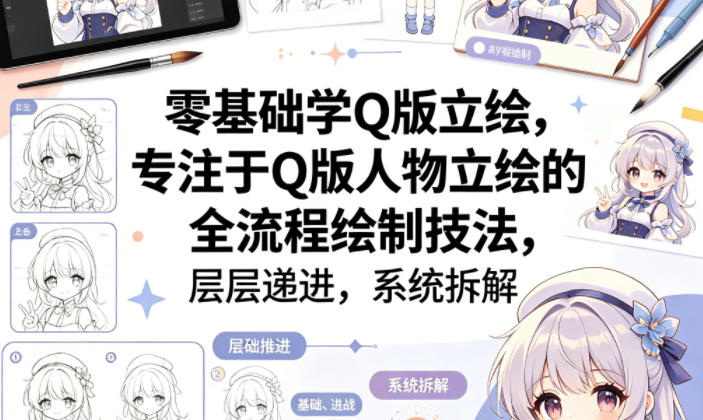 零基础学Q版立绘，专注于Q版人物立绘的全流程绘制技法，层层递进，系统拆解-副业网