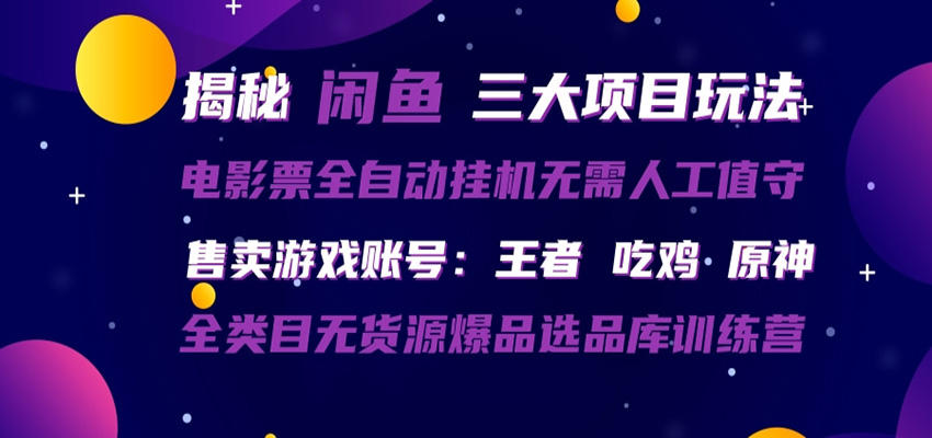 闲鱼三种玩法 全自动电影票 售卖游戏账号 爆品选品库训练营-副业网