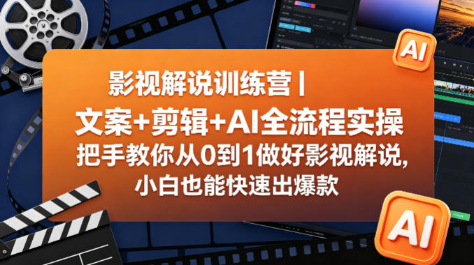 影视解说训练营｜文案+剪辑+AI全流程实操，把手教你从0到1做好影视解说，小白也能快速出爆款-副业网