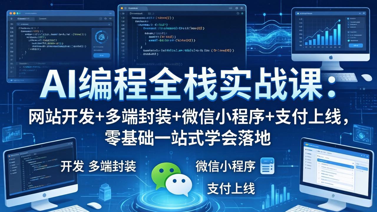 AI编程全栈实战课：网站开发+多端封装+微信小程序+支付上线，零基础一站式学会落地-副业网