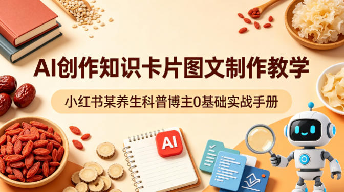 AI创作知识卡片图文制作教学，小红书某养生科普博主0基础实战手册-副业网