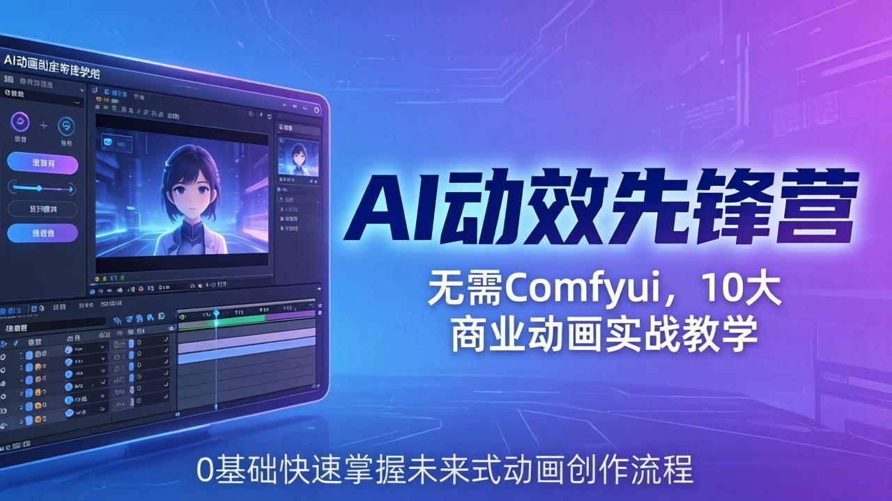 AI 动效先锋营：无需Comfyui，10大商业动画实战教学，0基础快速掌握未来式动画创作流程-副业网