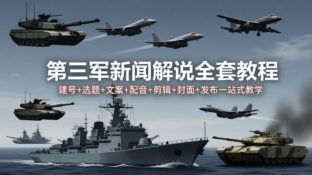 第三军迷新闻解说全套教程：建号+选题+文案+配音+剪辑+封面+发布一站式教学-副业网