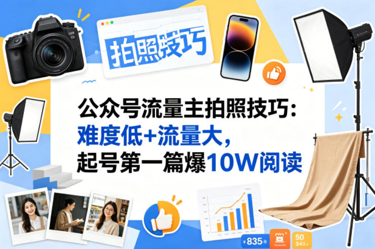 公众号流量主之拍照技巧赛道，难度低+流量大，起号第一篇就爆了10w阅读-副业网