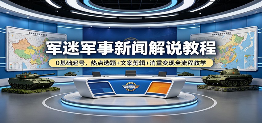 军迷军事新闻解说教程：0基础起号，热点选题+文案剪辑+消重变现全流程教学-副业网