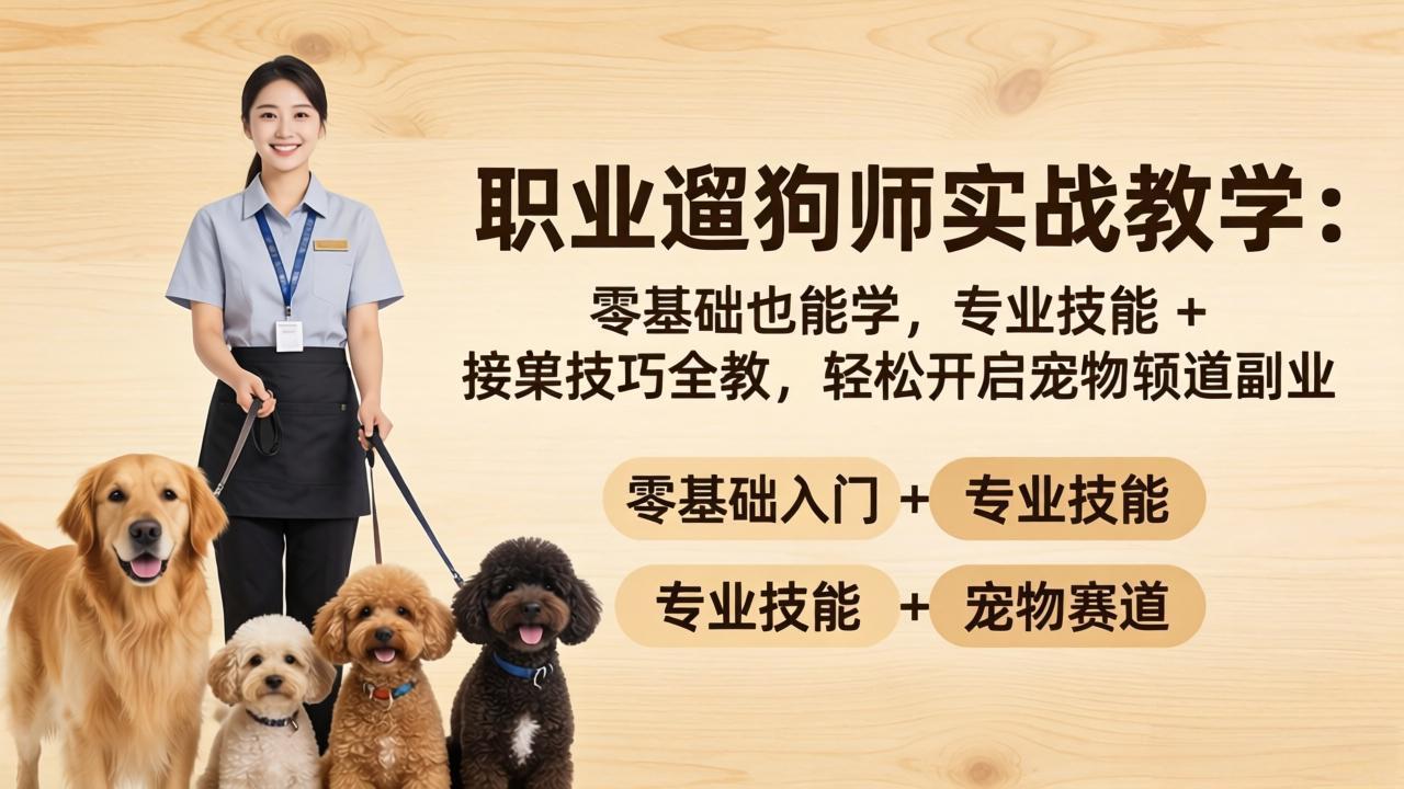 职业遛狗师实战教学：零基础也能学，专业技能 + 接单技巧全教，轻松开启宠物赛道副业-副业网