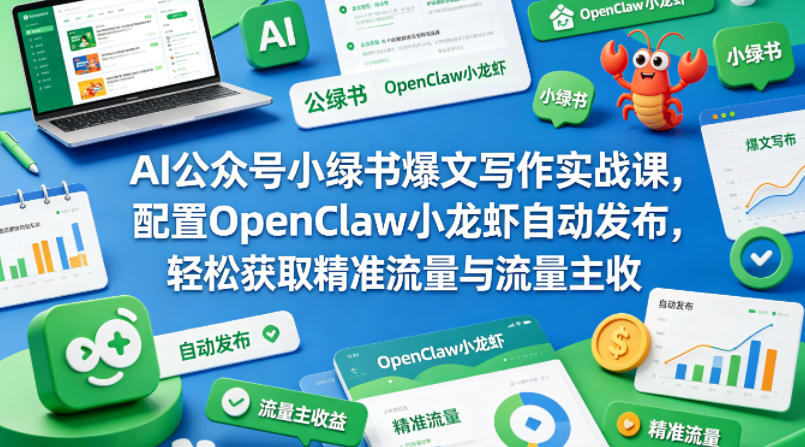 AI公众号小绿书爆文写作实战课，配置OpenClaw小龙虾自动发布，轻松获取精准流量与流量主收益-副业网