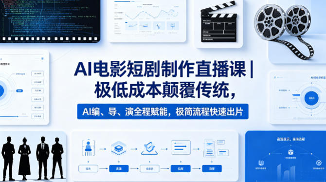 AI电影短剧制作直播课｜极低成本颠覆传统，AI编、导、演全程赋能，极简流程快速出片-副业网