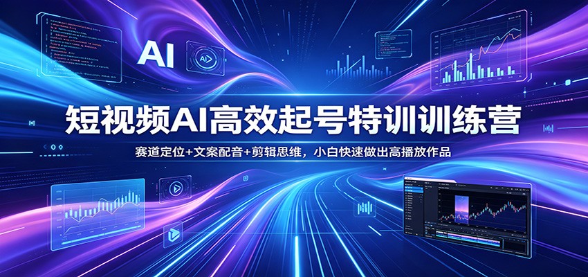 短视频AI高效起号特训训练营：赛道定位+文案配音+剪辑思维，小白快速做出高播放作品-副业网