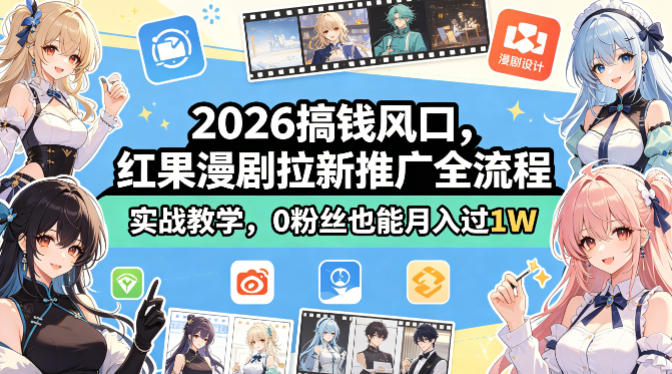 2026搞钱风口，红果漫剧拉新推广全流程实战教学，0粉丝也能月入过1W-副业网