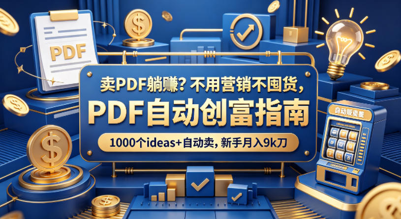 卖PDF躺賺？不用营销不囤货，PDF自动创富指南，1000个ideas+自动卖，新手月入9k刀【原创双语字幕】-副业网