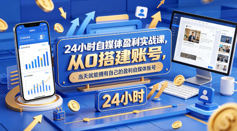24小时自媒体盈利实战课，从0搭建账号，当天就能拥有自己的盈利自媒体账号-副业网