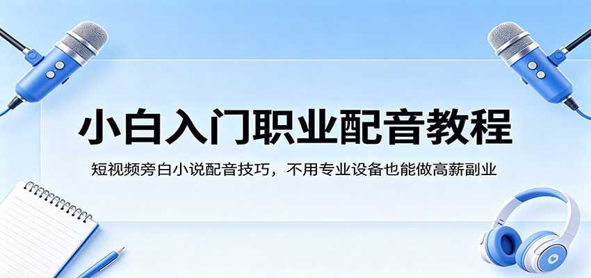 小白入门职业配音教程，短视频旁白小说配音技巧，不用专业设备也能做高薪副业-副业网