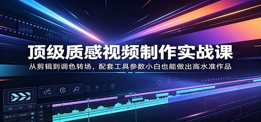 顶级质感视频制作实战课：从剪辑到调色转场，配套工具参数小白也能做出高水准作品-副业网