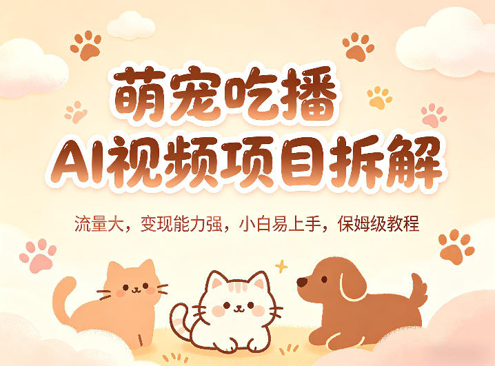 萌宠吃播AI视频项目拆解，流量大，变现能力强，小白易上手，保姆级教程-副业网