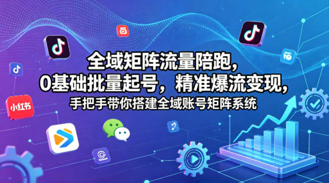 全域矩阵流量陪跑，0基础批量起号，精准爆流变现，手把手带你搭建全域账号矩阵系统-副业网