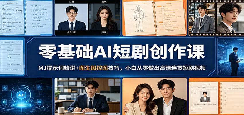 零基础AI短剧创作课：MJ提示词精讲+图生图控图技巧，小白从零做出高清连贯短剧视频-副业网