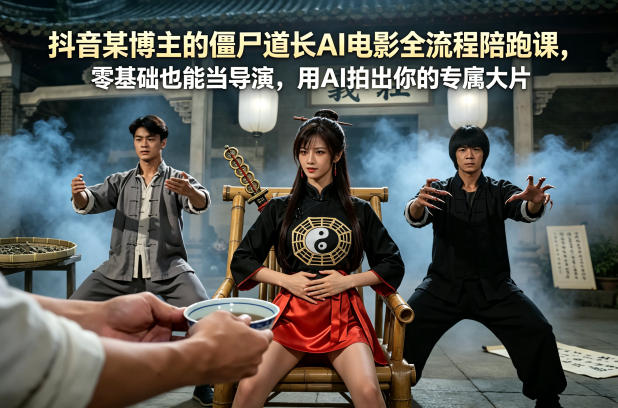 抖音某博主的僵尸道长AI电影全流程陪跑课，零基础也能当导演，用AI拍出你的专属大片-副业网
