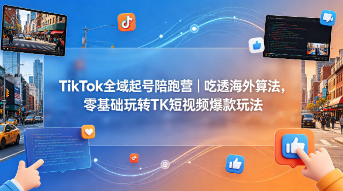 TikTok全域起号陪跑营｜吃透海外算法，零基础玩转TK短视频爆款玩法-副业网
