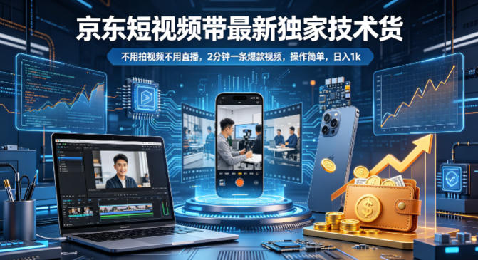 京东短视频带货最新独家技术，不用拍视频不用直播，2分钟一条爆款视频，操作简单，日入1k+【揭秘】-副业网