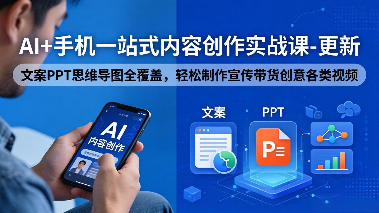 AI+手机一站式内容创作实战课-更新，文案PPT思维导图全覆盖，轻松制作宣传带货创意各类视频-副业网