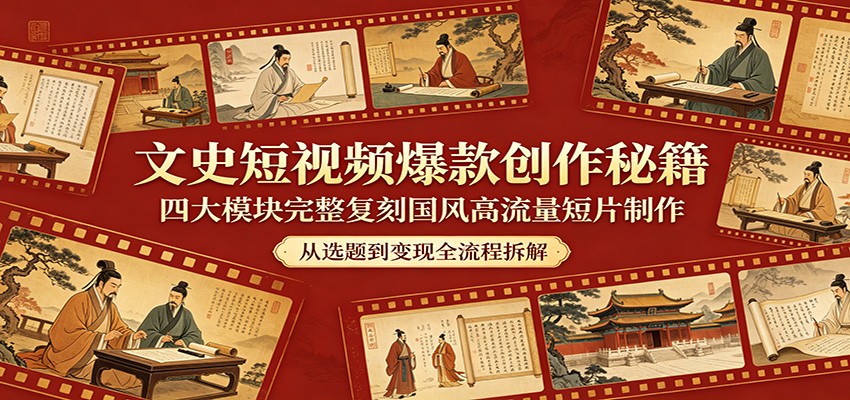 文史短视频爆款创作秘籍：四大模块完整复刻国风高流量短片制作-副业网
