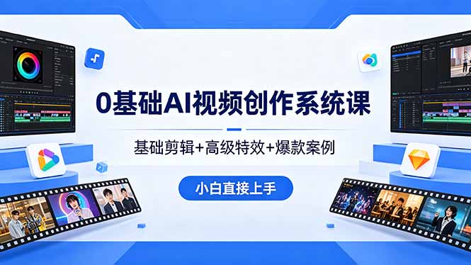 0基础AI视频创作系统课，基础剪辑+高级特效+爆款案例，小白直接上手-副业网