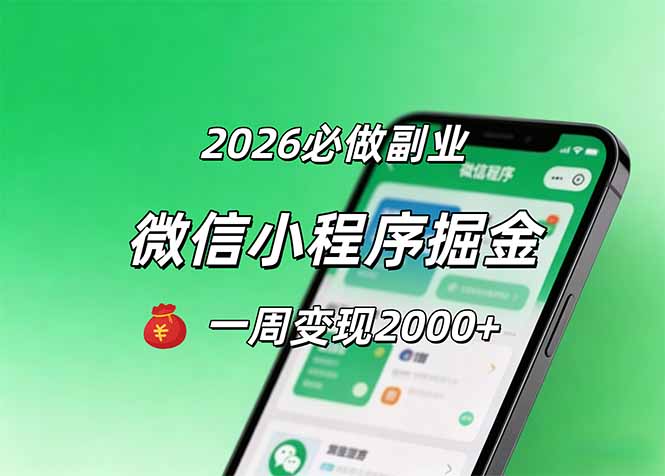 2026微信小程序掘金，简单好上手，一周变现2000+-副业网