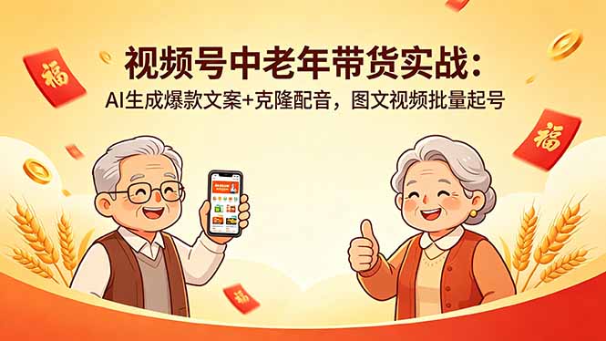 视频号中老年带货实战：AI生成爆款文案+克隆配音，图文视频批量起号-副业网