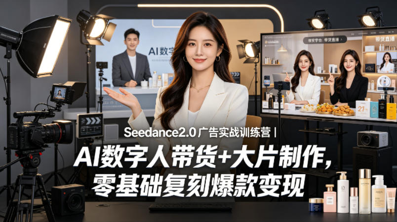 Seedance2.0广告实战训练营｜AI数字人带货+大片制作，零基础复刻爆款变现-副业网
