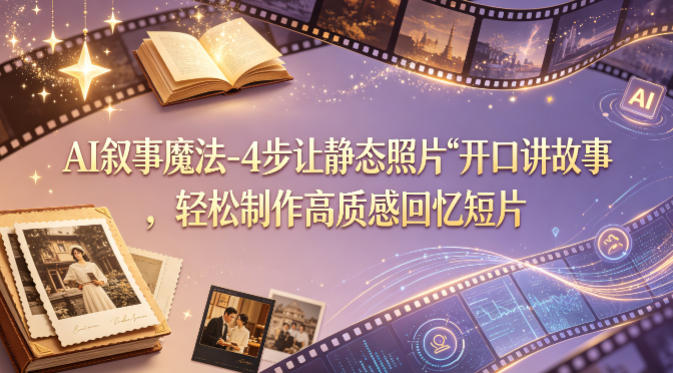 AI叙事魔法-4步让静态照片“开口讲故事”，轻松制作高质感回忆短片-副业网