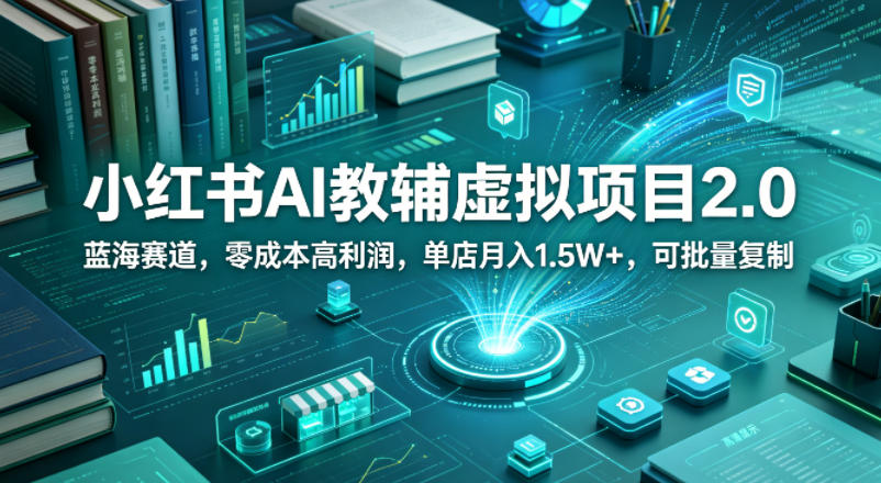 小红书AI教辅虚拟项目2.0，蓝海赛道，零成本高利润，单店月入1.5W+，可批量复制-副业网