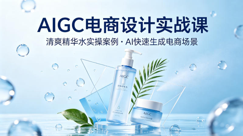 AIGC电商设计实战课，以清爽精华水为实操案例，教你用AI快速生成电商场景-副业网