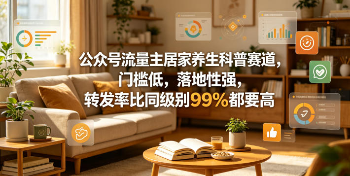 公众号流量主居家养生科普赛道，门槛低，落地性强，转发率比同级别99％都要高-副业网