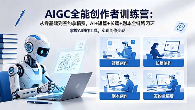 AIGC全能创作者训练营：从零基础到签约拿稿费，AI+短篇+长篇+剧本全链路闭环-副业网