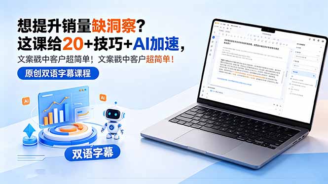 想提升销量缺洞察？这课给 20 + 技巧 + AI 加速，文案戳中客户超简单！【原创双语字幕】-副业网