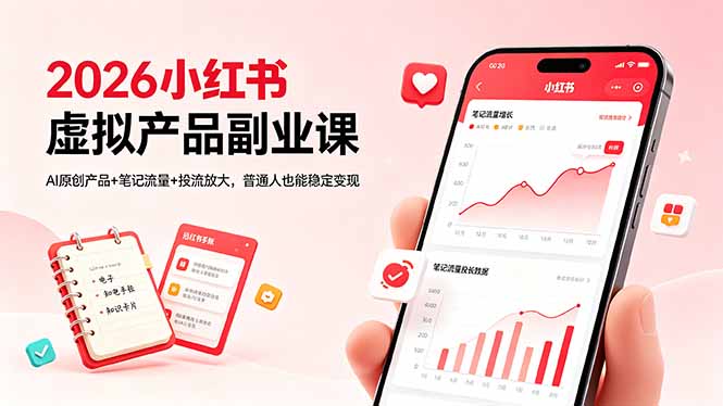 2026小红书虚拟产品副业课，AI原创产品+笔记流量+投流放大，普通人也能稳定变现-副业网