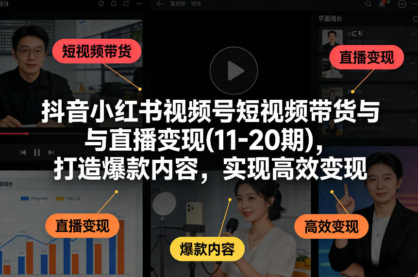 抖音小红书视频号短视频带货与直播变现(10-21期)，打造爆款内容，实现高效变现(更新05月08日)-副业网