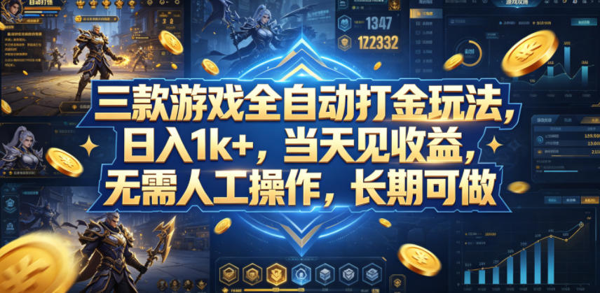 三款游戏全自动打金玩法，日入1k+，当天见收益，无需人工操作，长期可做【揭秘】-副业网