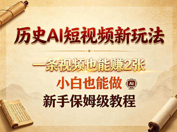 历史AI短视频新玩法，一条视频也能賺2张，小白也能做，新手保姆级教程-副业网