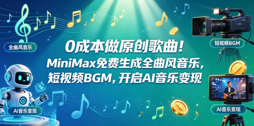 0成本做原创歌曲！MiniMax免费生成全曲风音乐，短视频BGM，开启AI音乐变现-副业网