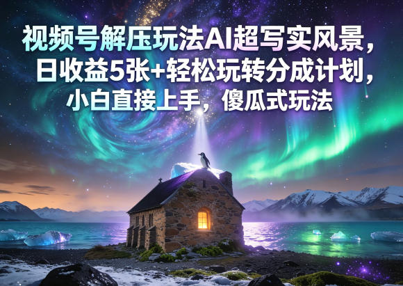 视频号解压玩法AI超写实风景，日收益5张+轻松玩转分成计划，小白直接上手，傻瓜式玩法-副业网
